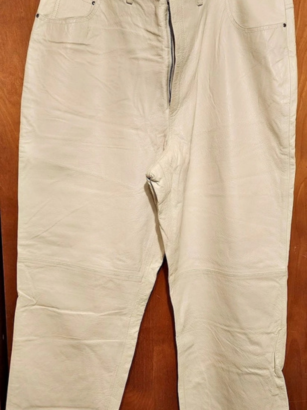 Newport News Leather Pants Straight Leg Cream Waist 28W